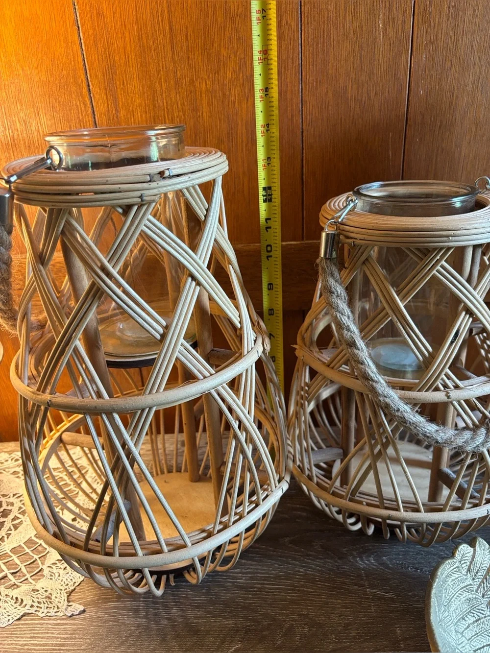 Boho - modern farmhouse - coastal Sienna Tonga bamboo woven hurricane lanterns